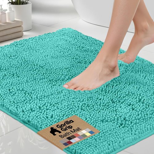 GORILLA GRIP Bath Rug Mat 30x20, Thick Soft Absorbent Chenille, Quick Dry Microfiber Mats, Rubber Backing Washable Shower Floor Rugs, US Designed Bathroom Bathmat Home Decor Accessories, Turquoise