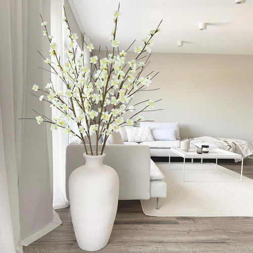 Krissing Cherry Blossom Branches - 39” Tall Artificial White Flowers for Home & Wedding Decor