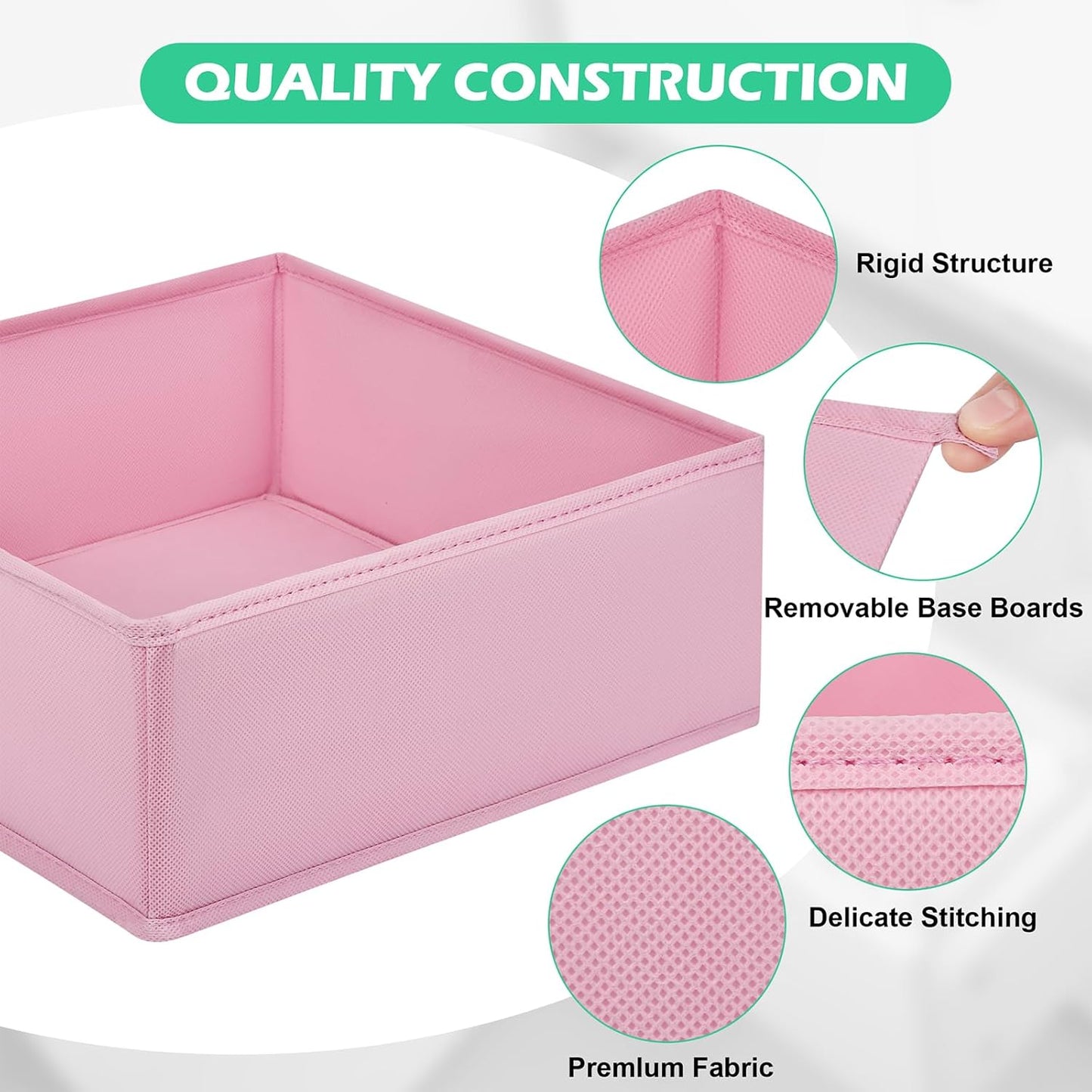 Skiennix Drawer Organizer - 16-Pack Fabric Dividers for Underwear, Baby Clothes & Accessories - Pink