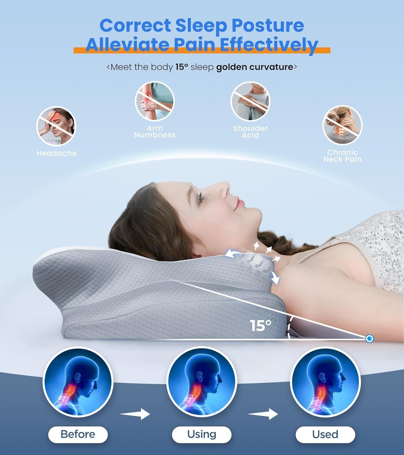Skiennix Ultra Pain Relief Cooling Pillow - Adjustable Ergonomic Memory Foam for Neck Support | Cozy & Odorless