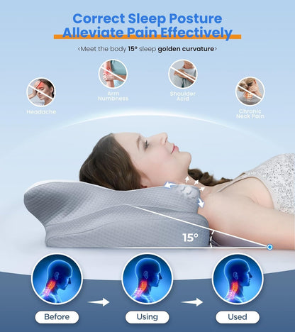 Skiennix Ultra Pain Relief Cooling Pillow - Adjustable Ergonomic Memory Foam for Neck Support | Cozy & Odorless