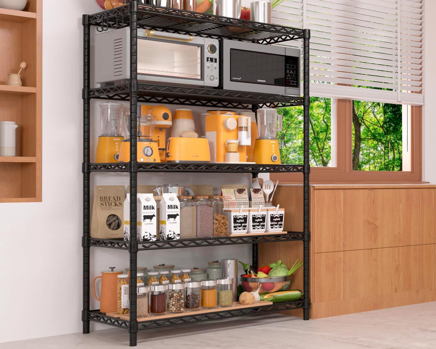 PrimeZone Wire Metal Storage Shelves - Heavy Duty 5-Tier Adjustable Organizer Rack | NSF-Certified Steel, 35.5" W x 14" D x 72" H, Black