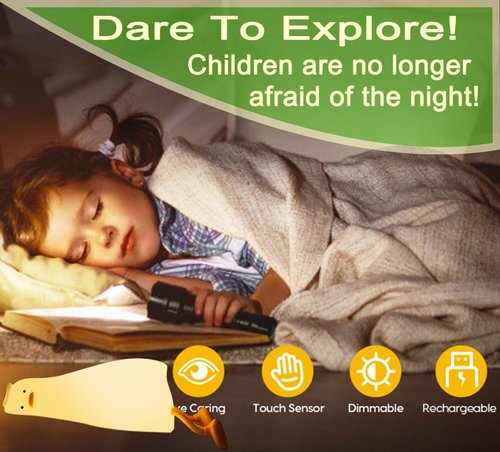 DREAMING MY DREAM Cute Duck Night Light - Rechargeable LED Lamp for Kids | 3-Level Dimmable Touch Control