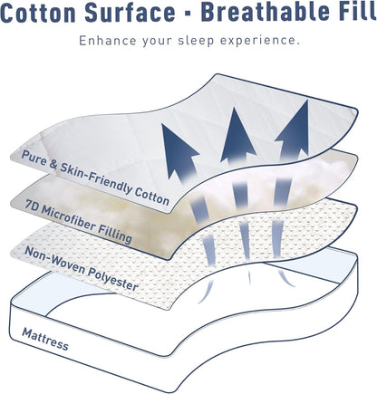 Sunflower Queen Mattress Pad - Hypoallergenic Cotton Cover with Extra Deep Pocket (18-22")