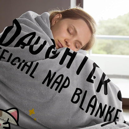 Daughter Nap Blanket - Grey 60x50 in | Cozy Flannel Fleece Throw with Sleepy Cat Design