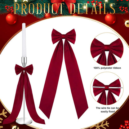 Teenyyou 12 Pcs Red Valentines Candlestick Bows - 13 Inch Large Self-Adhesive Table Decor for Weddings & Parties