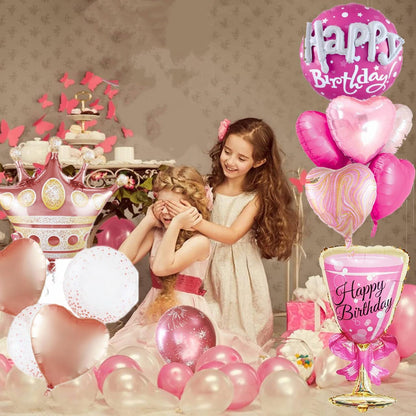 Rose Gold Crown Mylar Balloons - Large Round Pink Balloons Set for Women's Birthday Decorations