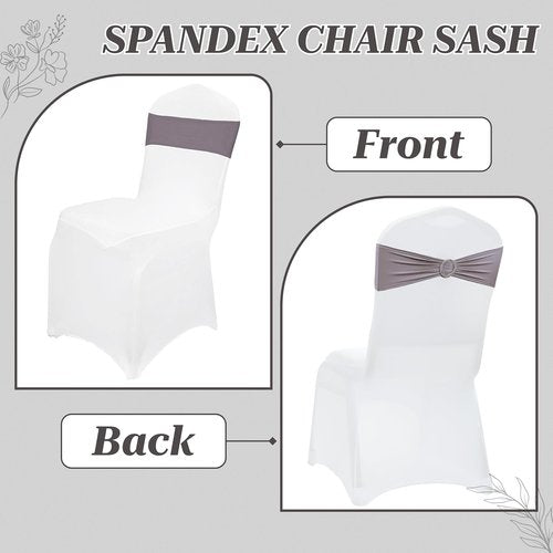 MDS Spandex Chair Sashes - Premium Stretch Covers with Buckle Slider | Pack of 75 - Silver Gray