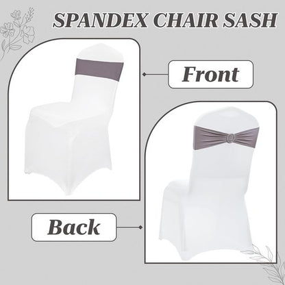 MDS Premium Stretch Spandex Chair Sashes - Pack of 100 with Buckle Slider for Weddings & Events | Silver Gray