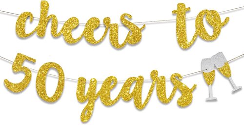 GOER Gold Glitter Cheers To 50 Years Champagne Glasses - 50th Birthday Party Decor