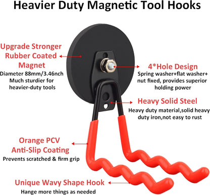 ULIBERMAGNET Heavy Duty Magnetic Hooks - Strong Wave Hook for Workshop Organization | 2 Pack (3.46 Inch, Orange)