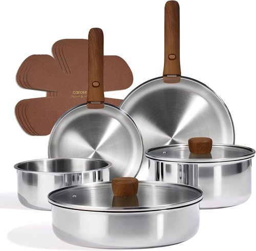 CAROTE 13 PCS Tri-Ply Stainless Steel Cookware Set - Induction Ready with Detachable Handles | Oven Safe Pots & Pans