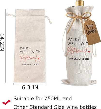 Julont 1Pcs Retirement Gifts for Women Men Farewell Gifts for Friends Retirement Wine Bag with 1Pcs Kraft Blessing Cards and natural jute rope
