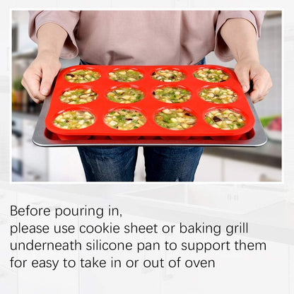 Skiennix Silicone Muffin Pan - Nonstick Cupcake Tray with Metal Reinforced Frame | BPA-Free Regular Size