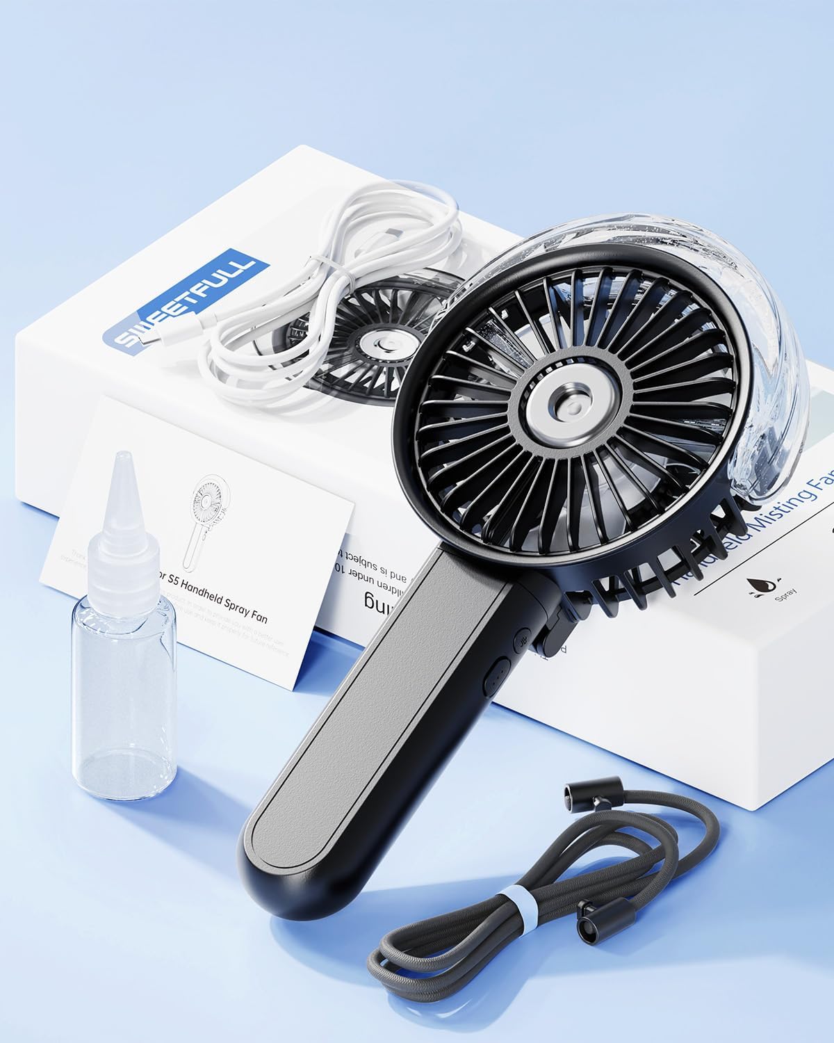 Sweetfull Portable Misting Fan - 180° Foldable Handheld Fan with Mist Spray & 3 Speeds | USB Rechargeable for Travel & Outdoor Use
