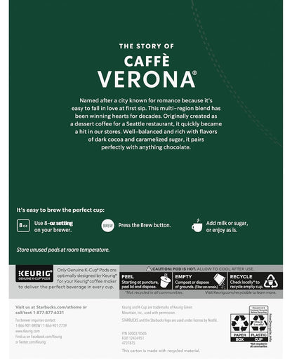 Starbucks K-Cup Pods - Caffè Verona Dark Roast Coffee with Cocoa & Caramel Notes | 48 Count (2 Boxes)