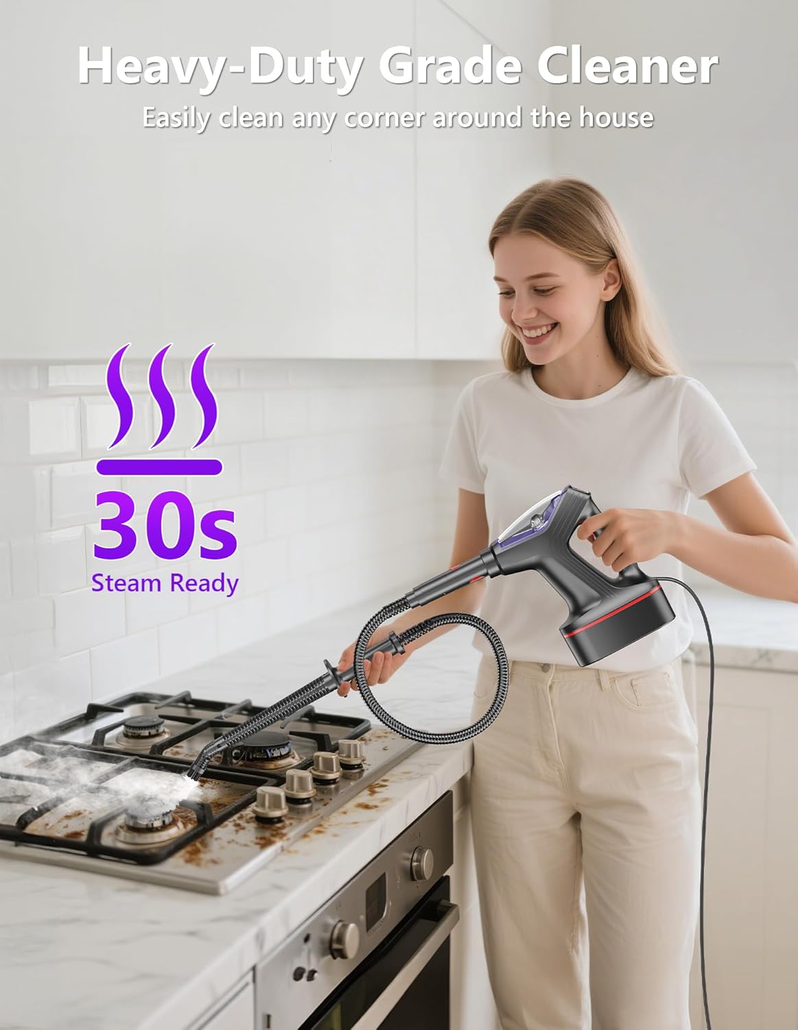 Skiennix Steam Mop - Heavy Duty All-in-One Cleaner for Hardwood, Tile, Walls & More | Detachable Handheld Steamer