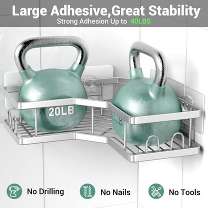 **AKTECKE Corner Shower Caddy | Adhesive Bathroom Organizer - Rustproof Stainless Steel - 3-Pack No Drilling**