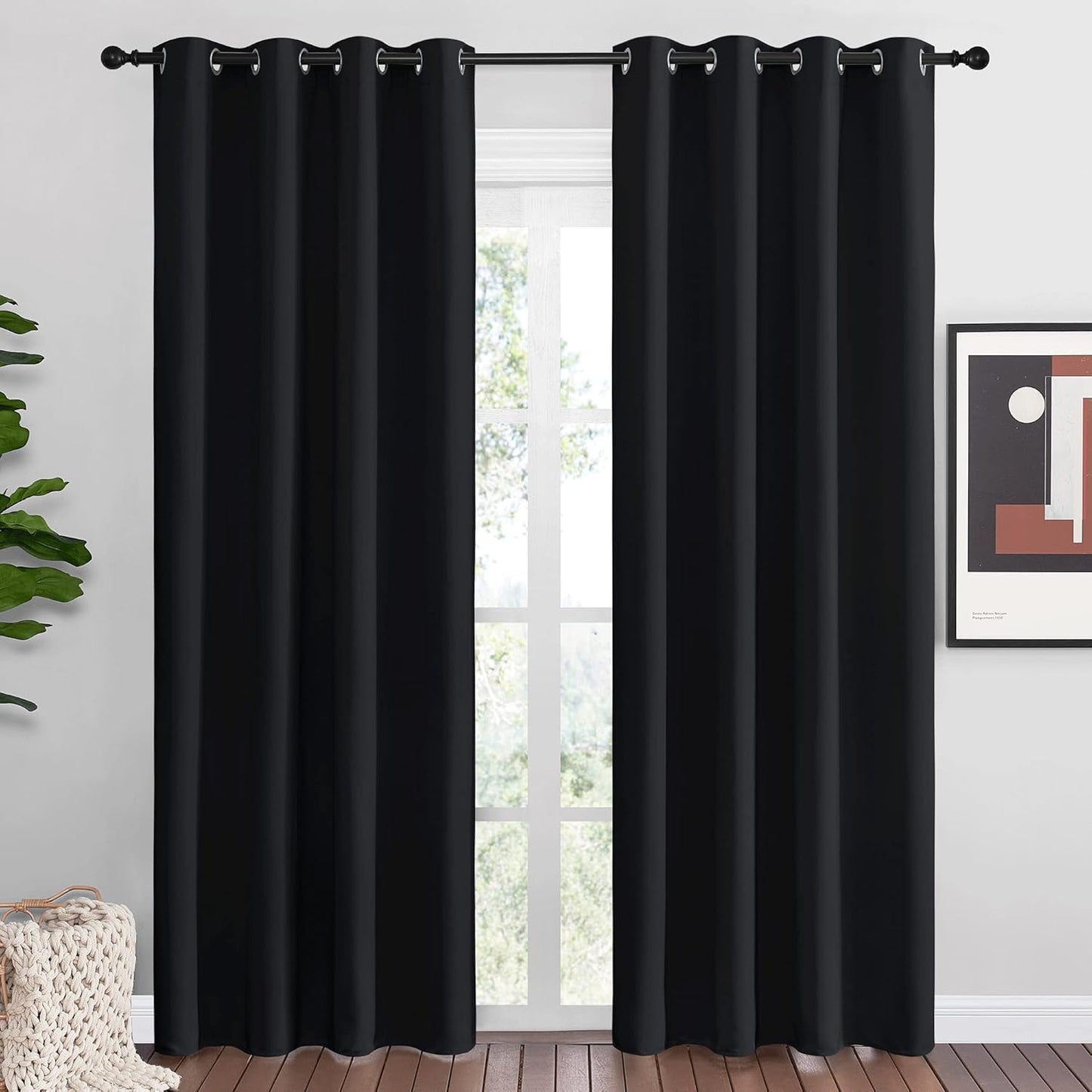 NICETOWN Blackout Curtain Panels - Light Reducing Thermal Insulated Grommet Drapes | Set of 2, 55" x 86", Black