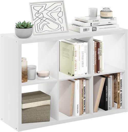 Furinno 6-Cube Bookshelf - Extra Thick Frame, Reversible Design | 14.6" x 44" x 30", White for Home & Office