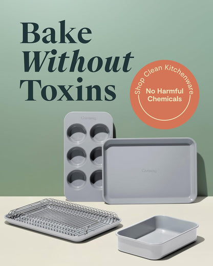 Caraway Mini Bakeware Set - Non-Stick, Non-Toxic Ceramic Coating - Compact Pans for Small Kitchens - Gray