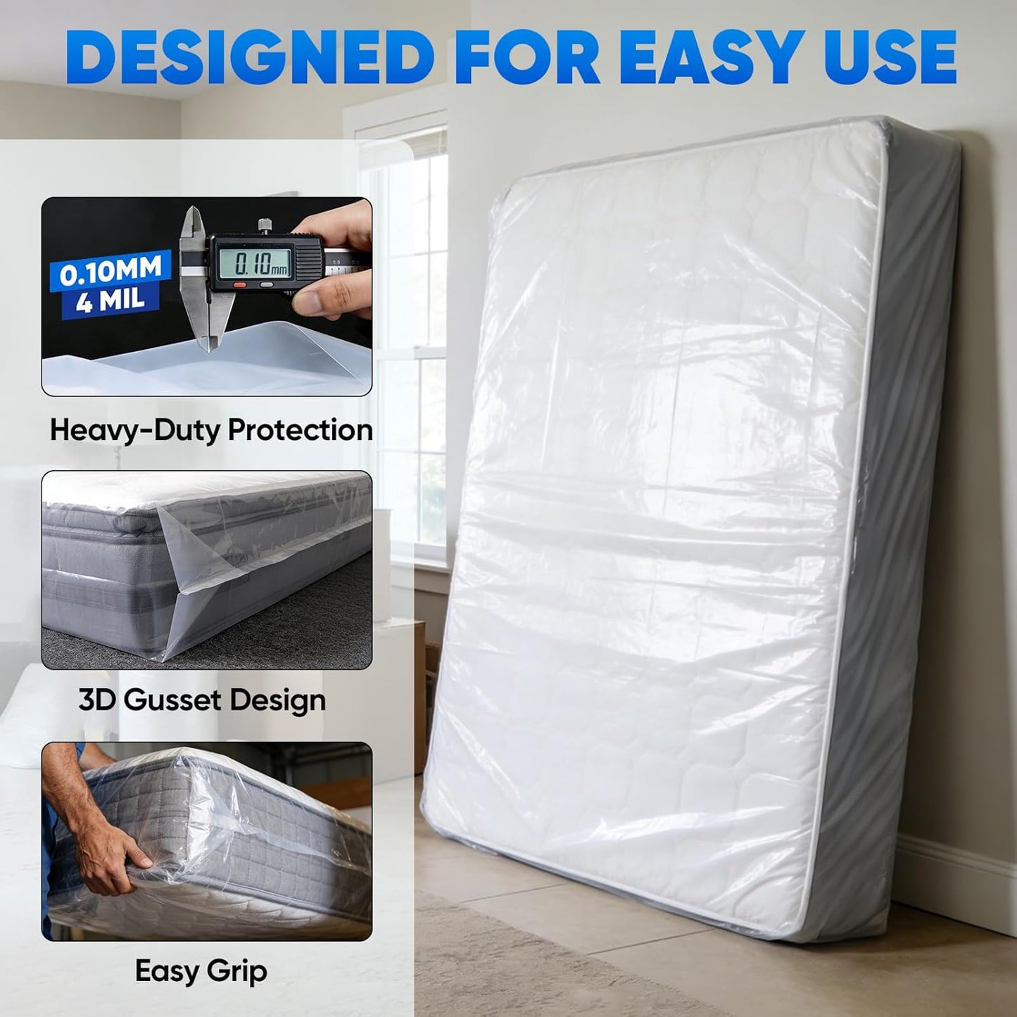 TICONN Waterproof Mattress Bag - Heavy-Duty Plastic Protector for Moving | 2-Pack, Queen Size