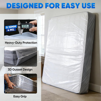 TICONN Waterproof Mattress Bag - Heavy-Duty Plastic Protector for Moving | 2-Pack, Queen Size