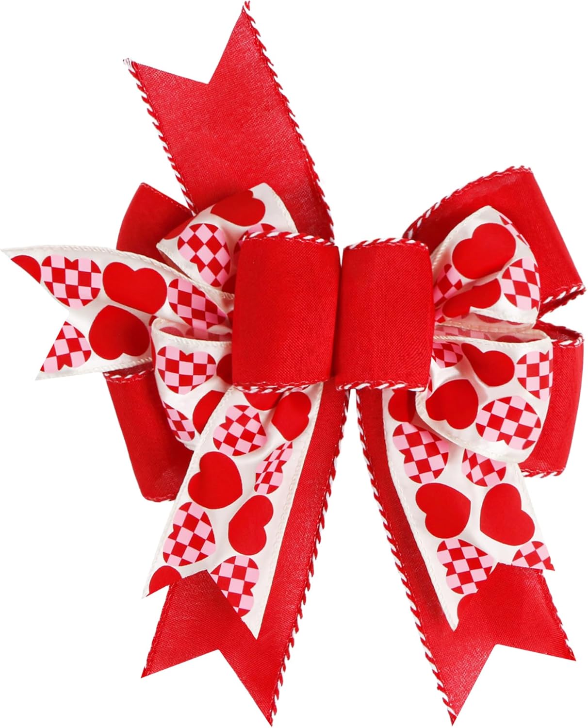 SIMISI Ribbon Burlap Wired Valentine Bow - Red Heart Print for Wreaths & Wedding Decor (9.5 x 13 Inch)