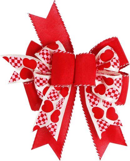 SIMISI Ribbon Burlap Wired Valentine Bow - Red Heart Print for Wreaths & Wedding Decor (9.5 x 13 Inch)