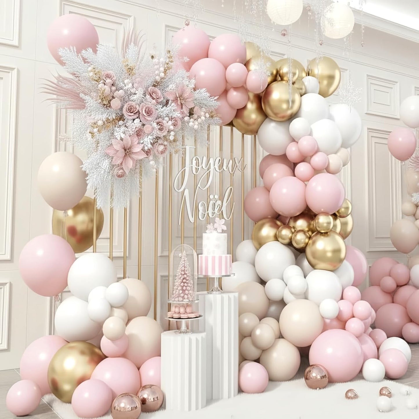 Skiennix Pink Beige Gold Balloon Garland Arch Kit - 109 Pieces for Birthday & Bridal Shower Decor