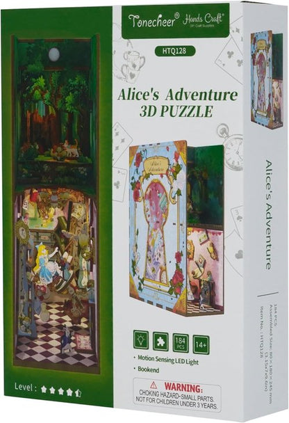 Hands Craft DIY Book Nook Kit - Miniature House with LED Lights | 3D Wooden Puzzle Bookends
