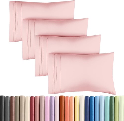 King Pillow Cases by [Brand Name] - Ultra Soft Hotel Quality Covers | 4-Piece Set in Baby Pink - Wrinkle & Fade Resistant