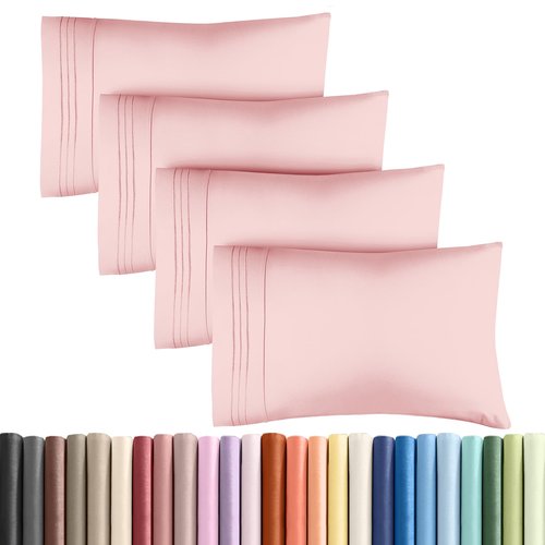 Queen Pillow Cases Set of 4 - Ultra Soft Hotel Quality Pillowcase Covers - Comfy, Cozy & Wrinkle Free - Shrinkage, Stain & Fade Resistant - Machine Washable Pillow Protectors - 4 Piece Set - Baby Pink
