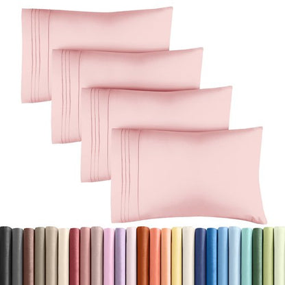 Queen Pillow Cases Set of 4 - Ultra Soft Hotel Quality Pillowcase Covers - Comfy, Cozy & Wrinkle Free - Shrinkage, Stain & Fade Resistant - Machine Washable Pillow Protectors - 4 Piece Set - Baby Pink