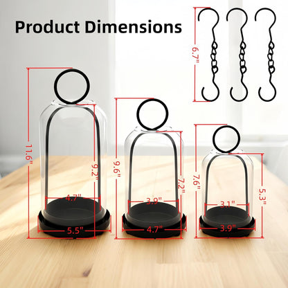 Skiennix 3 Pack Metal Candle Holders - Versatile Black Candlestick Holders with Glass Domes | 5.5", 4.7", 3.9" Wide
