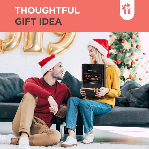 Bamboo Charcuterie Boards, Large Easter Charcuterie Board Set with Serving Tray Knife and Bowl, Bamboo Cheese Board for Christmas, Thanksgiving, House Warming Gifts New Home