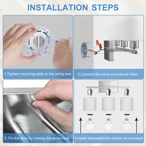 Dekang Bathroom Light Fixtures Over Mirror Brushed Nickel, Rustproof 3-Light Bathroom Vanity Lights, 18 Inches Modern Wall Sconces E26 Base, Milky White Glass Shades, Bulbs Not Included