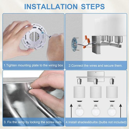 Dekang Bathroom Light Fixtures Over Mirror Brushed Nickel, Rustproof 3-Light Bathroom Vanity Lights, 18 Inches Modern Wall Sconces E26 Base, Milky White Glass Shades, Bulbs Not Included