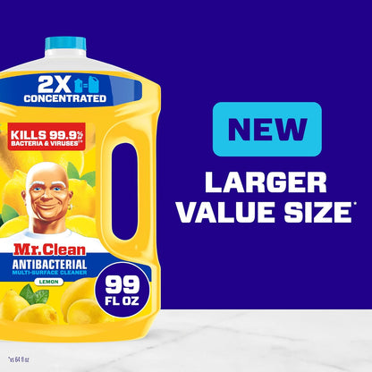 Mr. Clean Antibacterial All-Purpose Cleaner - Multi-Surface Cleaning Liquid, Lemon Scent, 99oz