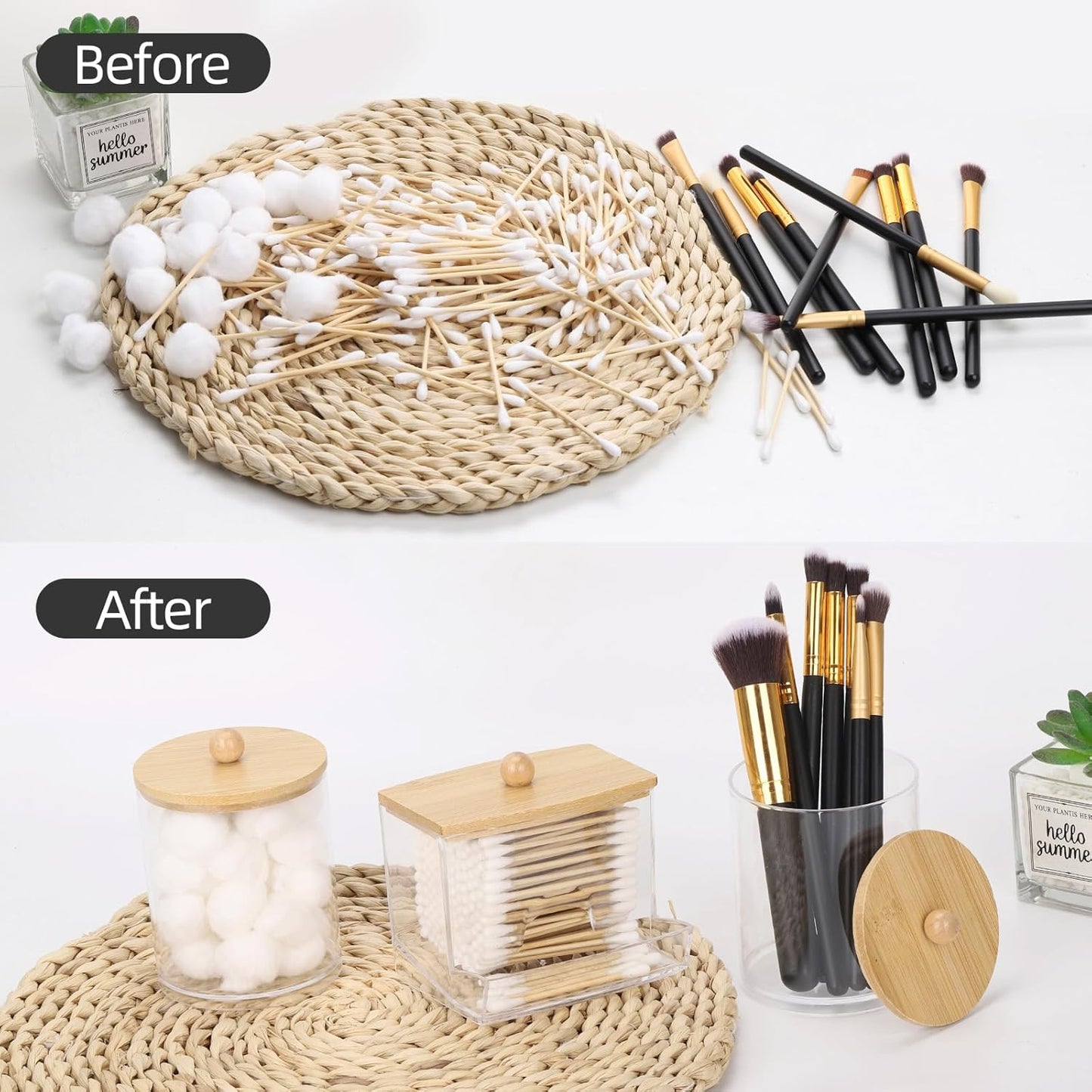 Tbestmax Qtips Dispenser - Stylish Bathroom Container with Bamboo Lid | 10/12 oz Cotton Ball Holder