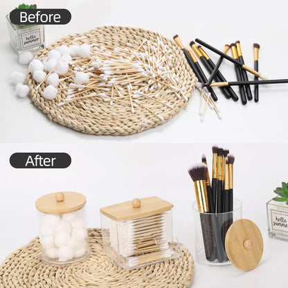 Tbestmax Qtips Dispenser - Stylish Bathroom Container with Bamboo Lid | 10/12 oz Cotton Ball Holder
