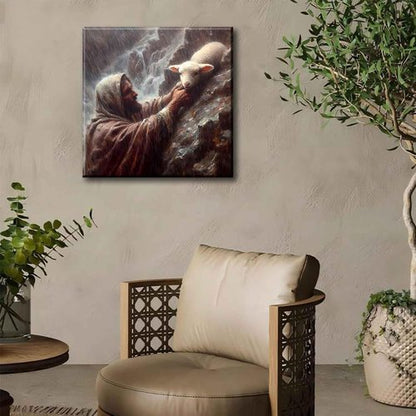 Jesus and Lamb Canvas Wall Art - Inspiring Christian Decor for Living Room, Bedroom, or Office