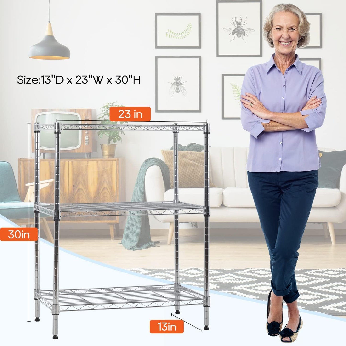 BestOffice Adjustable Metal Storage Shelves - 3-Tier Wire Rack Organizer | 450Lbs Capacity, Chrome Finish