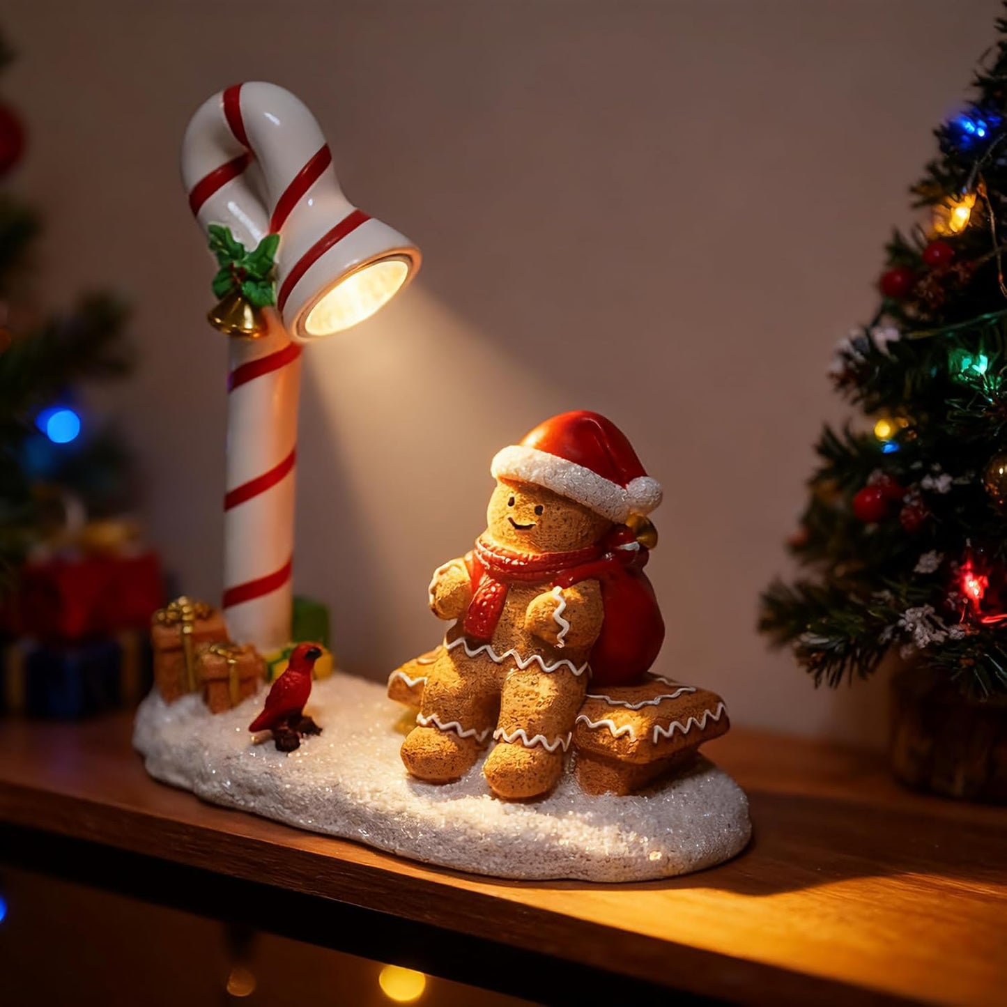 Skiennix Christmas Gingerbread Man Figurines - Cute Indoor Home Decor for Table Top & Fireplace