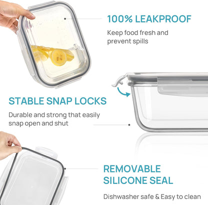Vtopmart Extra Large Glass Food Storage Containers - 6 Pack Airtight Meal Prep Set | 2.26L/76oz