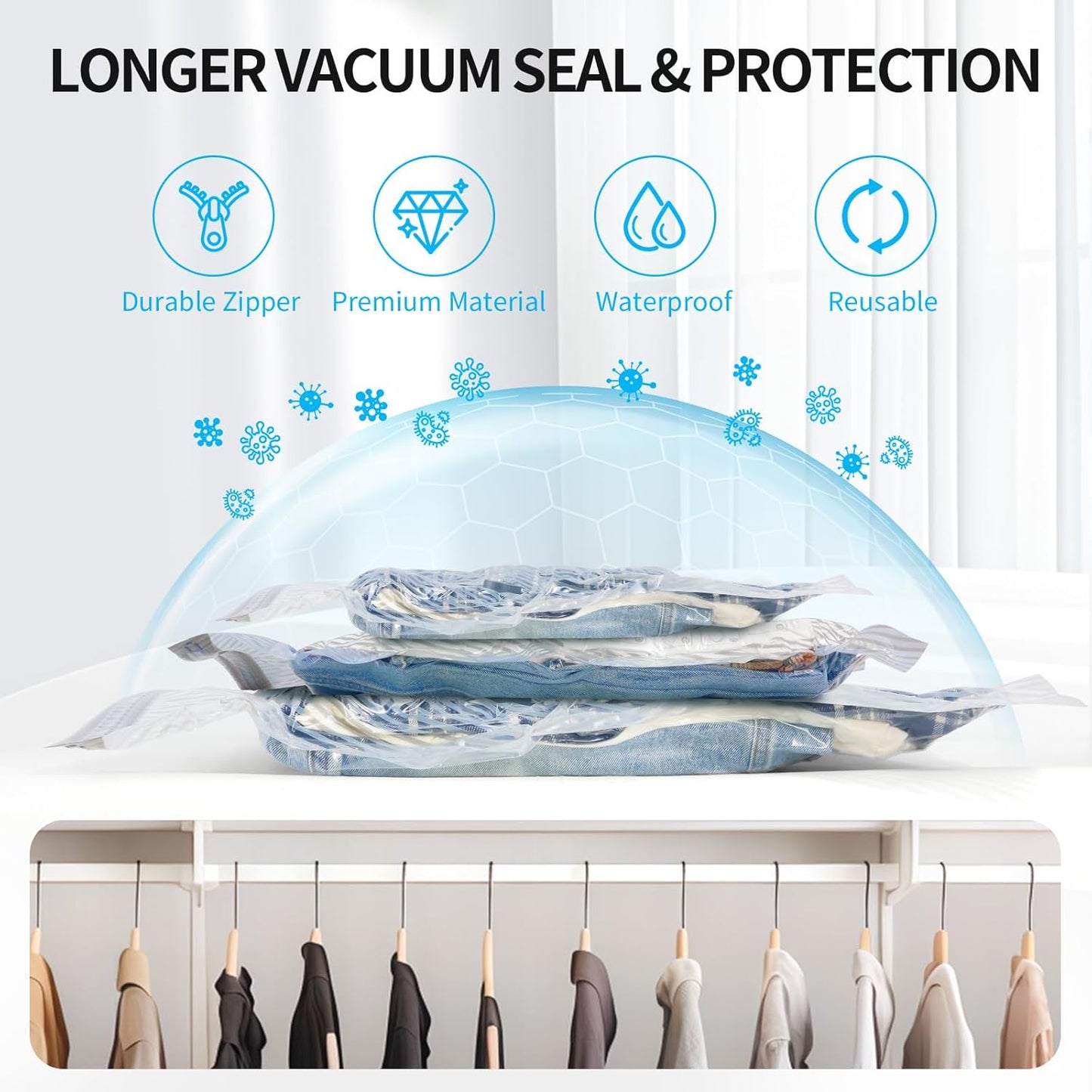 Skiennix Vacuum Seal Bags - 16 PCS Space Saver Set with Electric Air Pump for Travel & Storage