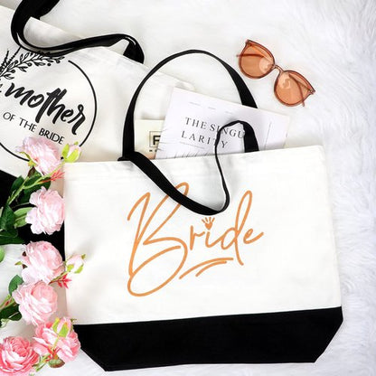 10 Pieces Bridesmaid Tote Bags,Bridesmaid Gift Bags Wedding Canvas Tote Bag with Zipper Bride Bridesmaid Bags for Wedding Bridal Shower Bachelorette Proposal Party Favor Present