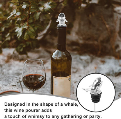 Sea Whale Wine Pourer, Zinc Alloy Silver Wine Spout, Aerator for Red and White Wine, Home Bar Accessory, Smooth Pouring, Enhances Flavor and Aroma