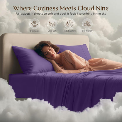 Utopia Bedding Full Size Sheet Set - Soft, Breathable Microfiber, 4-Piece in Eggplant | Oeko-Tex Certified