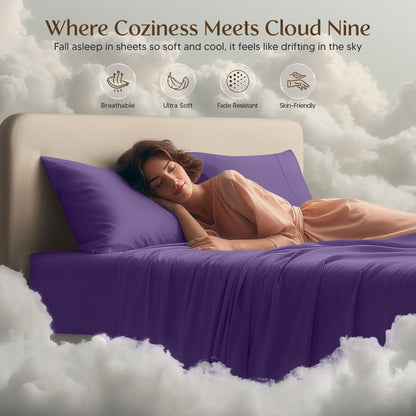 Utopia Bedding Queen Size Sheet Set – 4 Piece Bed Sheets, Soft and Breathable Microfiber, Includes 1 Fitted Sheet, 1 Flat Sheet and 2 Pillowcases – Oeko Tex (Eggplant)